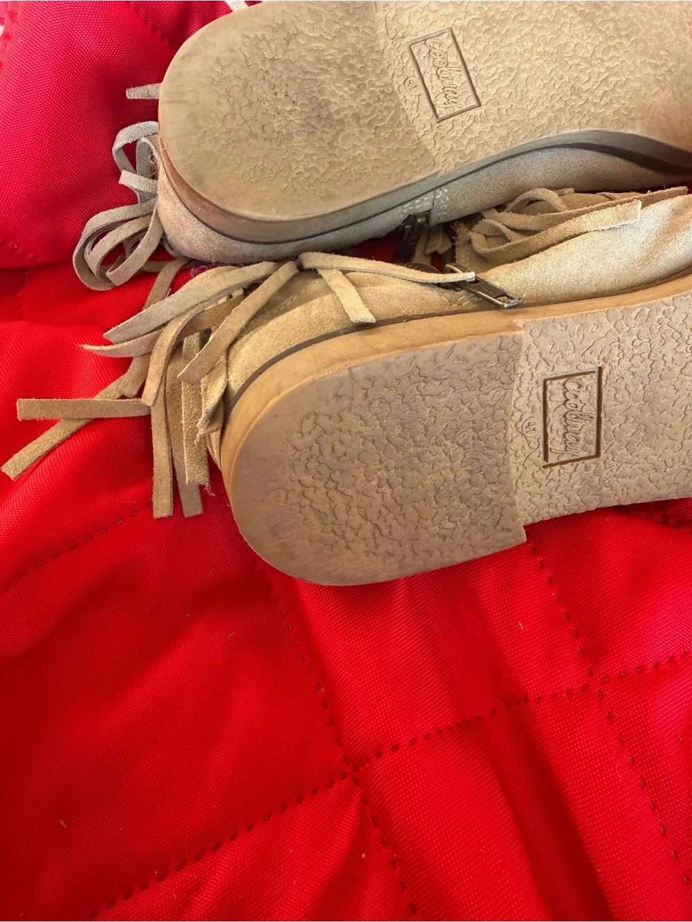Women's Coolway Naim Fringe Leather/Suede Bootie in Tan Size 10